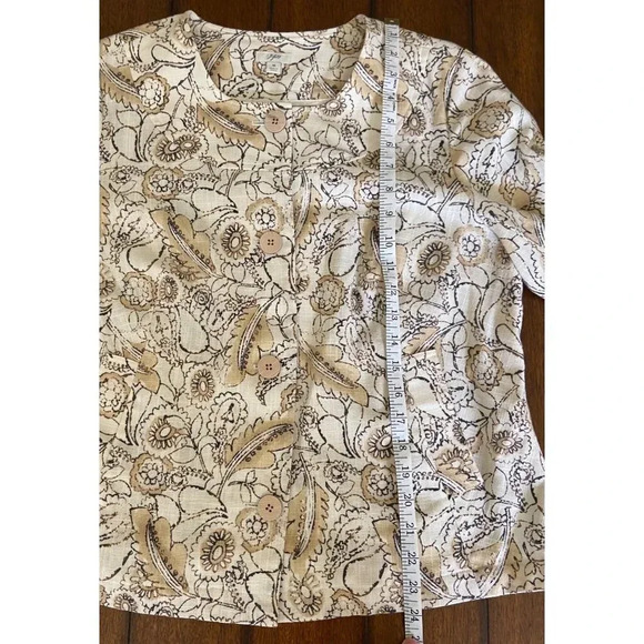 J. Jill Beige Floral + Paisley Print Linen Blend Collarless Blazer Jacket Medium - Picture 12 of 12